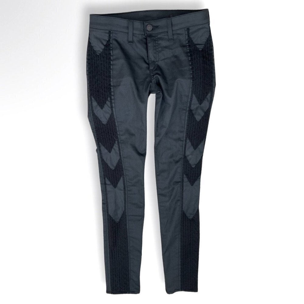 rag & bone black tribal embroidered side skinny jeans size 25